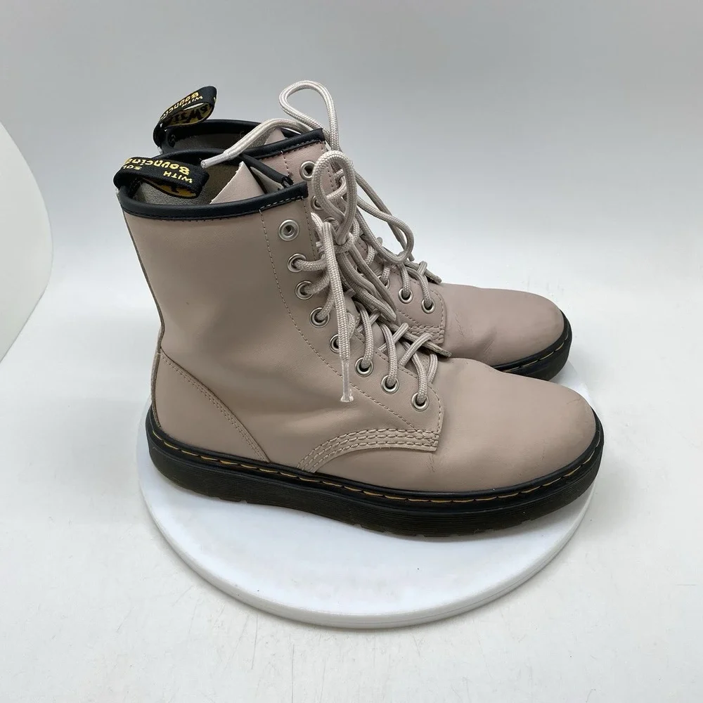 Doc Martens Zavala Combat Boots Womens 7 Lace up Ankle Pink Leather Shoes